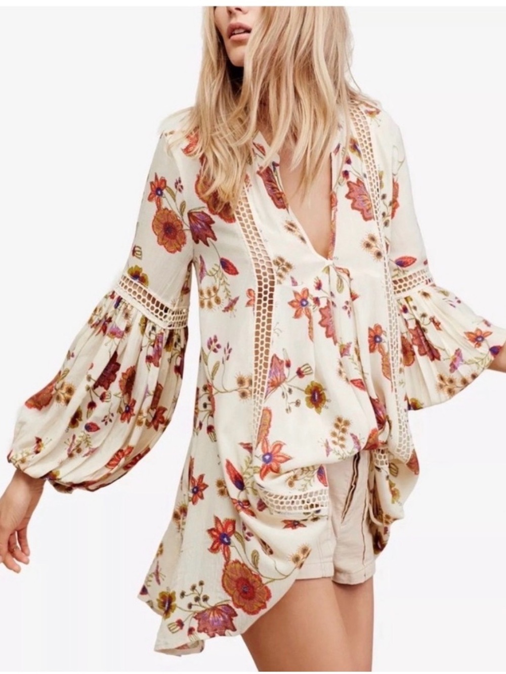 FREE PROPLE - Just The Two of Us Cream Floral Babydoll Mini Dress - Picture 8 of 8